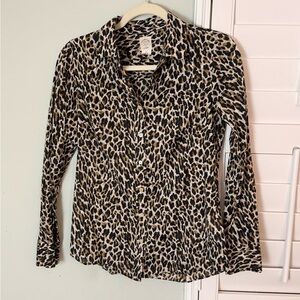 J.Crew Perfect Shirt Leopard Print Button Down Blouse XS Cotton
